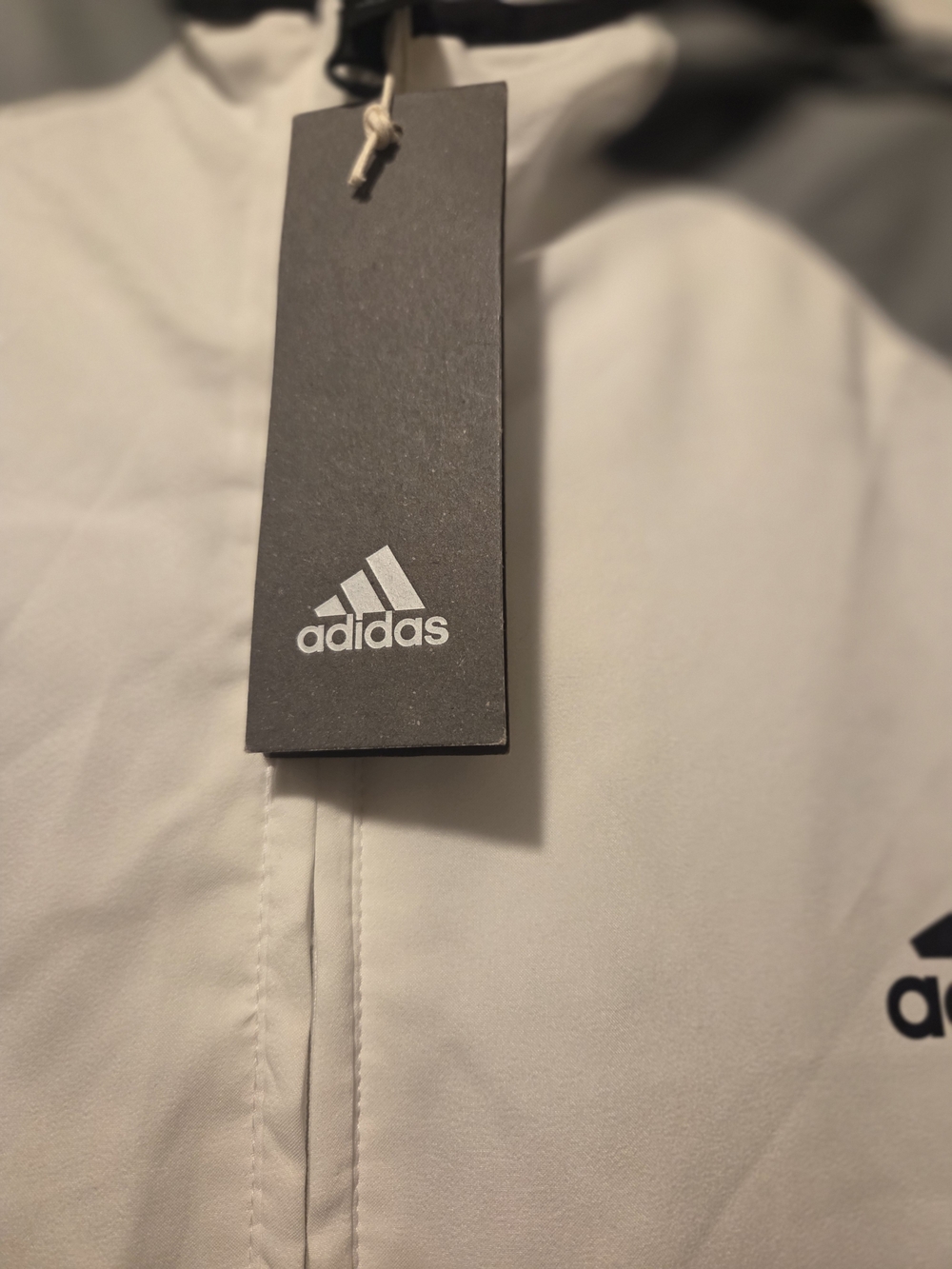 adidas White and Gray Hooded Lightweight Team Jacket with Red Logo - Picture 5 of 8